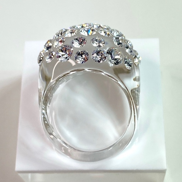 Women’s Acrylic Ring With Crystal Embellished Stones, Statement Ring, Clear - Picture 11 of 16
